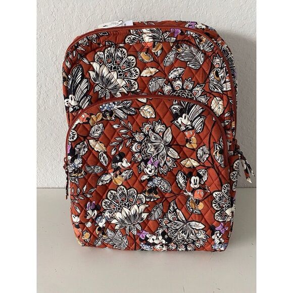 Vera Bradley Essential Large Backpack Disney Mickey Minnie Floral Clay NEW - Picture 1 of 16